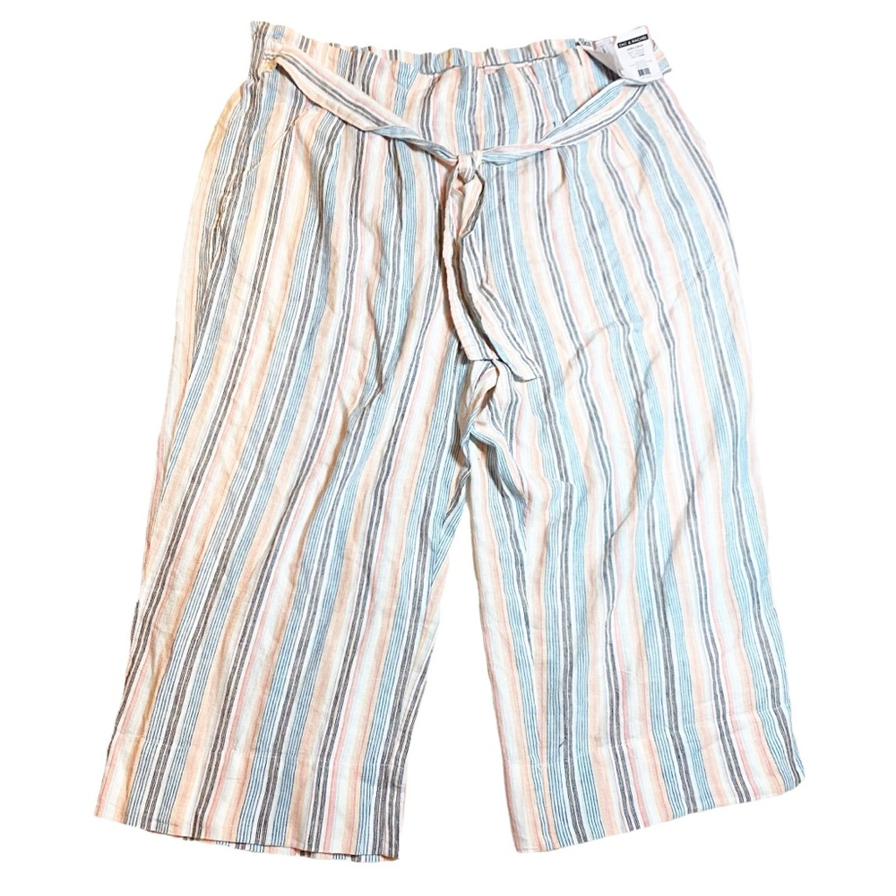 Zac & Rachel Sun Striped Wide Leg Linen Blend Cropped Pants Size XXL NWT RN23654